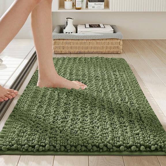 Bathroom Rug, Super Soft Thick Chenille Absorbent Bath Mat, Non Slip Machine Washable Fluffy Shag Bathmat for Tub, Shower Floor
