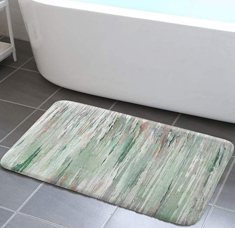 Bathroom Rug, Teal Grey Modern Abstract Kitchen Rugs and Mats Sage Green Abstract Art Kitchen Rugs Kitchen Decor Non-Slip Kitchen Mat Set for Kitchen Floor Laundry Room, 17X48in