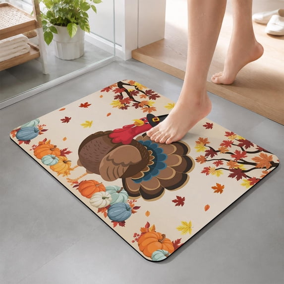 Bathroom Rug Thanksgiving Turkey Autumn Maple Leaves Diatomaceous Earth ...