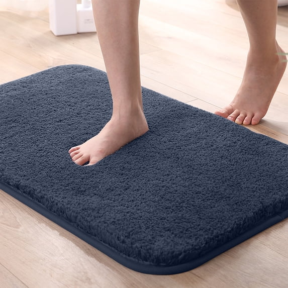 Bathroom Rug, Thick Absorbent Door Mat, Non-Slip Polyester Floor Carpet Machine Washable Quick Dry for Kitchen Bathroom, Blue