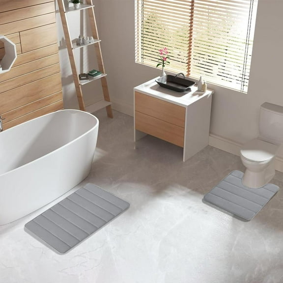 Bathroom Rug,Toilet Rug Utility 2-Piece Set,Latex Non-Slip Backing Bath Rugs