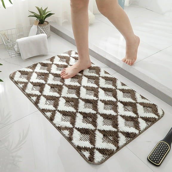 Bathroom Rug, Water Absorbing Mat, Machine Woven Carpet, Non-slip Grip, for Bathroom Floor, Bedroom Entryway, Doorstep, Brown, by FAJHHA