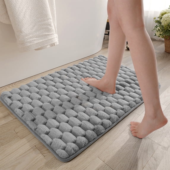 Bathroom Rugs – 1 inch Thick Memory Foam, 16x24 Inch Bath Mat, Soft Plush Velvet Top, Non-Slip, Ultra Absorbent Rugs for Bathroom Floor,Gray