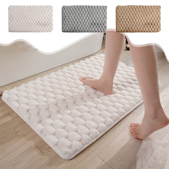 Bathroom Rugs – 1 inch Thick Memory Foam, 16x24 Inch Bath Mat, Soft Plush Velvet Top, Non-Slip, Ultra Absorbent Rugs for Bathroom Floor,White