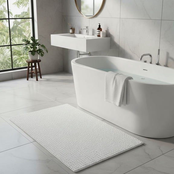 Bathroom Rugs 16x24, Non Slip Washable Bath Mat, Absorbent Chenille Bathmat, Ultra Soft Thick Carpet for Tub Shower Floor, White