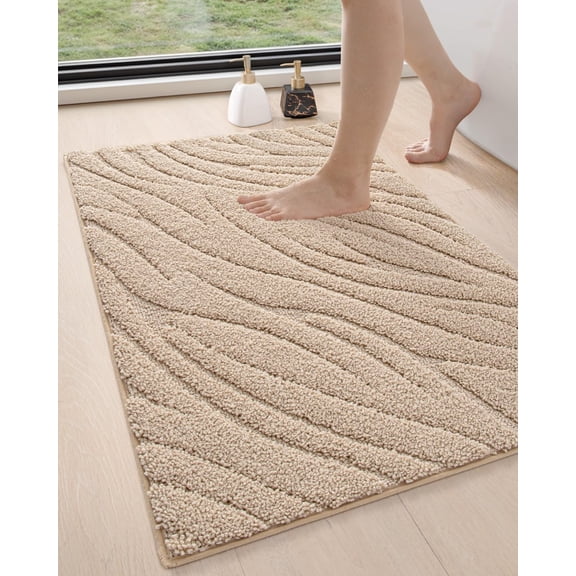 Bathroom Rugs 17x30, Extra Soft Absorbent Bath Mat, Non Slip Bathmat for Bathroom Floor, Machine Washable Rugs for Shower Floor, Beige