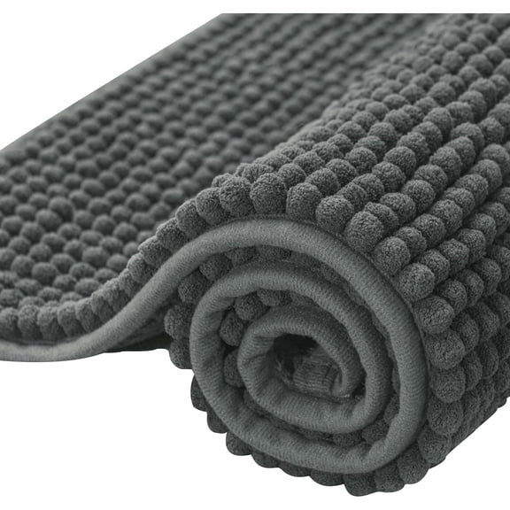 Bathroom Rugs, 20" x 32" Chenille Bath Rug Soft Short Plush Bath Mat Soft Shower Mat Water Absorbent Shower Mat Quick Dry Machine Washable, Gray