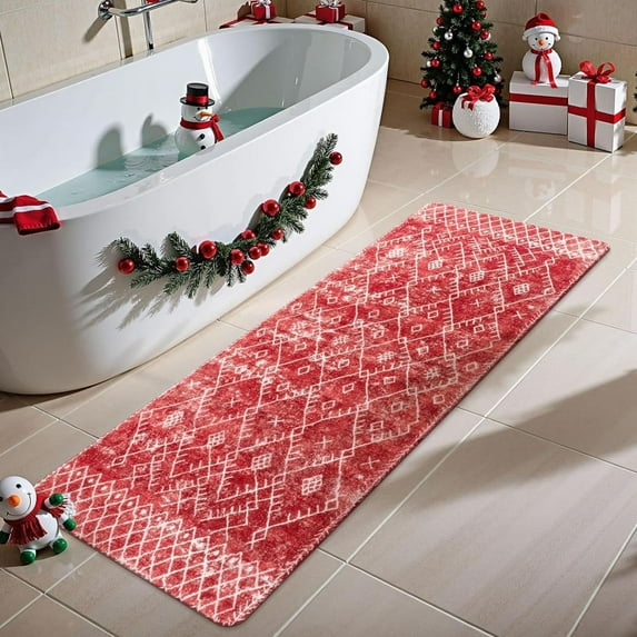 Bathroom Rugs 20x31 inch Black Boho Bath Mat Non-Slip Geometric Moroccan Farmhouse Bath Rug Soft Velvet Machine Washable Bathroom Mats for Tub Sink Shower