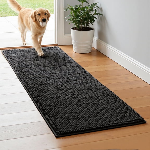 Bathroom Rugs  24" X 60" Chenille Bath Rug Soft Short Plush Mat Shower Water Absorbent Quick Dry Machine Washable Black