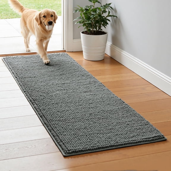 Bathroom Rugs 24" X 60" Chenille Bath Rug Soft Short Plush Mat Shower Water Absorbent Quick Dryhine Washable Gray