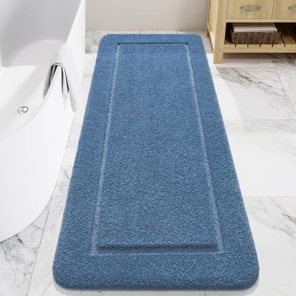 Bathroom Rugs, 24" x 60" Long Bath Rug, Non Slip Washable Bathroom Runner Rug Soft Absorbent Bath Mat for Shower, Shaggy Plush Luxury Large Bath Rug, Blue