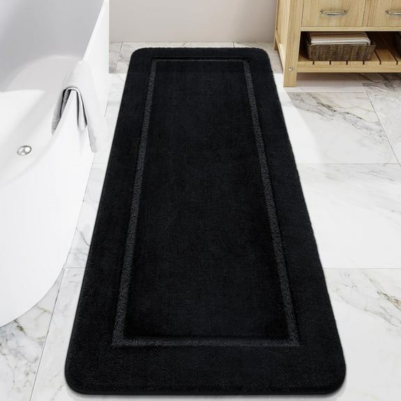 Bathroom Rugs, 24" x 60" Long Bath Rug, Non Slip Washable Bathroom Runner Rug Soft Thick Absorbent Bath Mat for Shower, Shaggy Plush Luxury Large Bath Rug, Black