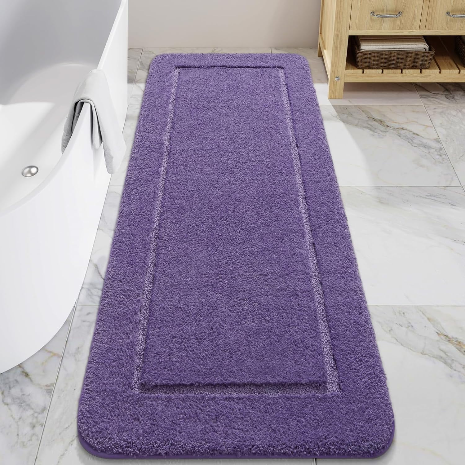 Bathroom Rug 24 x 60 Inches Non Slip Washable Soft Thick Absorbent Shaggy Plush Runner Mat Purple