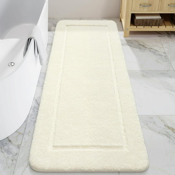 Bathroom Rugs, 24" x 70" Long Bath Rug, Non Slip Washable Bathroom Runner Rug Soft Thick Absorbent Bath Mat for Shower, Shaggy Plush Luxury Large Bath Rug, Cream White