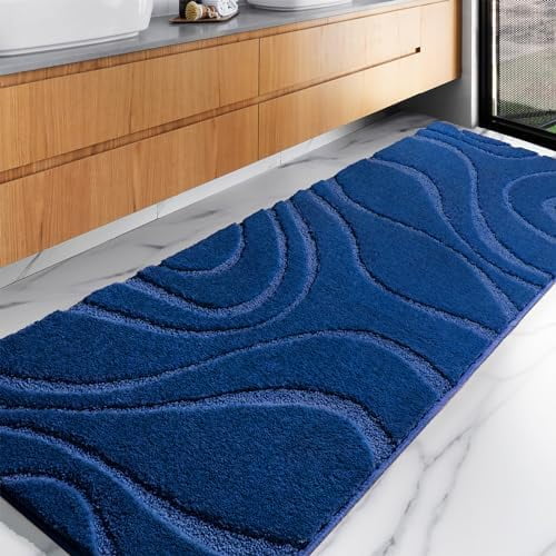 Bathroom Rugs 24 x 72 Inch,Extra Long Bathroom Rug Runner Non-Slip Machine Washable Bath Mats Rug Navy Blue Soft Carpets for Bedroom Shower