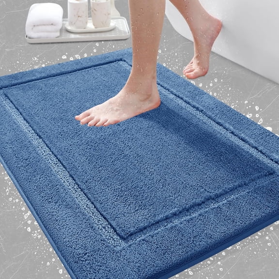 Bathroom Rugs 24"x17", Ultra Soft Thick Plush Fluffy Microfiber Absorbent Bath Mat, Non-Slip Backing, Machine Washable Bath Mats for Bathroom Floor, Tub and Shower, Home Decor Accessories, Blue