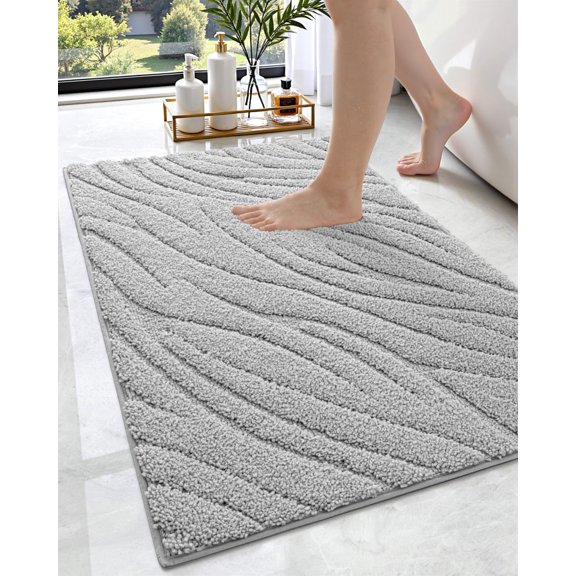 Bathroom Rugs 24x36, Extra Soft Absorbent Bath Mat, Non Slip Bathmat for Bathroom Floor, Machine Washable Rugs for Shower Floor, Light Grey