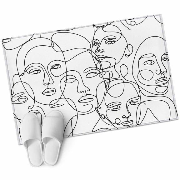 Bathroom Rugs 2x3 Ft, Abstract Style Non Slip Area Rugs for Kitchen Bedroom Entryway, Face Line Modern Character Art White Washable Carpet Runner Rug Floor Mats for Bedroom Home Decor