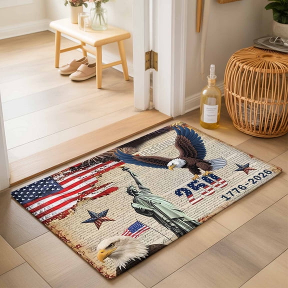Bathroom Rugs 2x3 Ft, Anniversary USA Flag Non Slip Area Rugs for Kitchen Bedroom Entryway, American Eagle Statue of Liberty Washable Carpet Runner Rug Floor Mats for Bedroom Home Decor