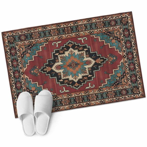 Bathroom Rugs 2x3 Ft, Aztec Southwest Non Slip Area Rugs for Kitchen Bedroom Entryway, Red Brown Boho Chic Abstract Geometric Washable Carpet Runner Rug Floor Mats for Bedroom Home Decor