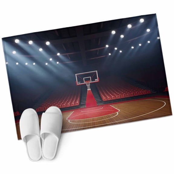 Bathroom Rugs 2x3 Ft, Basketball Court Non Slip Area Rugs for Kitchen Bedroom Entryway, Indoor Sports Field Scene Modern Washable Carpet Runner Rug Floor Mats for Bedroom Home Decor