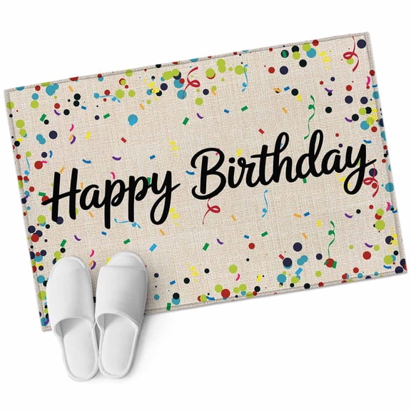 Bathroom Rugs 2x3 Ft, Beige Birthday Non Slip Area Rugs for Kitchen Bedroom Entryway, Colorful Confetti Ribbons Polka Dots Classroom Washable Carpet Runner Rug Floor Mats for Bedroom Home Decor