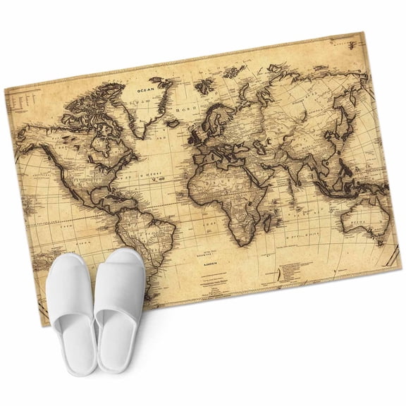 Bathroom Rugs 2x3 Ft, Beige Map Non Slip Area Rugs for Kitchen Bedroom Entryway, Retro Farmhouse Abstract Illustration Art Washable Carpet Runner Rug Floor Mats for Bedroom Home Decor
