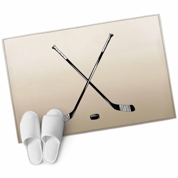 Bathroom Rugs 2x3 Ft, Beige Ombre Non Slip Area Rugs for Kitchen Bedroom Entryway, Black Hockey Sticks Minimalist Style Washable Carpet Runner Rug Floor Mats for Bedroom Home Decor