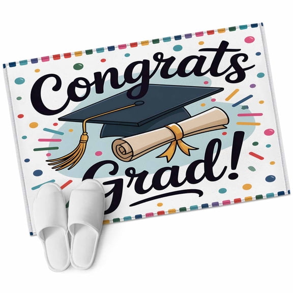 Bathroom Rugs 2x3 Ft, Black Blue Graduation Hat Non Slip Area Rugs for Kitchen Bedroom Entryway, Funny Words Washable Carpet Runner Rug Floor Mats for Bedroom Home Decor