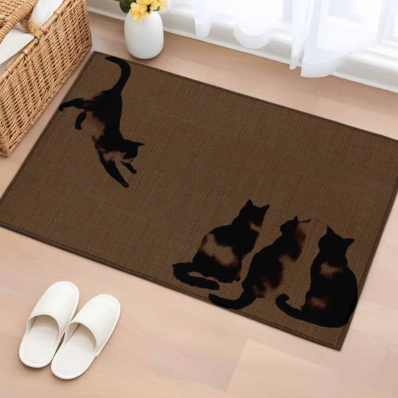 Bathroom Rugs 2x3 Ft, Black Brown Cat Non Slip Area Rugs for Kitchen Bedroom Entryway, Retro Art Animals Rustic Washable Carpet Runner Rug Floor Mats for Bedroom Home Decor