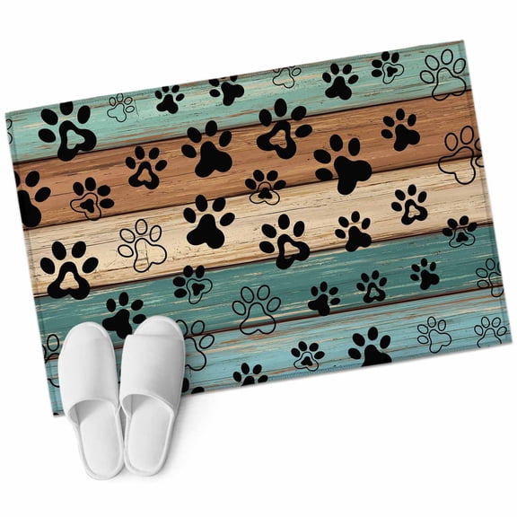 Bathroom Rugs 2x3 Ft, Black Dog Claws Non Slip Area Rugs for Kitchen Bedroom Entryway, Cat Pets Printed Teal Brown Wood Grain Washable Carpet Runner Rug Floor Mats for Bedroom Home Decor
