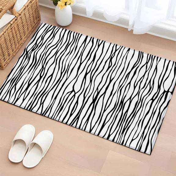 Bathroom Rugs 2x3 Ft, Black White Lines Non Slip Area Rugs for Kitchen Bedroom Entryway, Retro Stripes Texture Minimalist Art Washable Carpet Runner Rug Floor Mats for Bedroom Home Decor