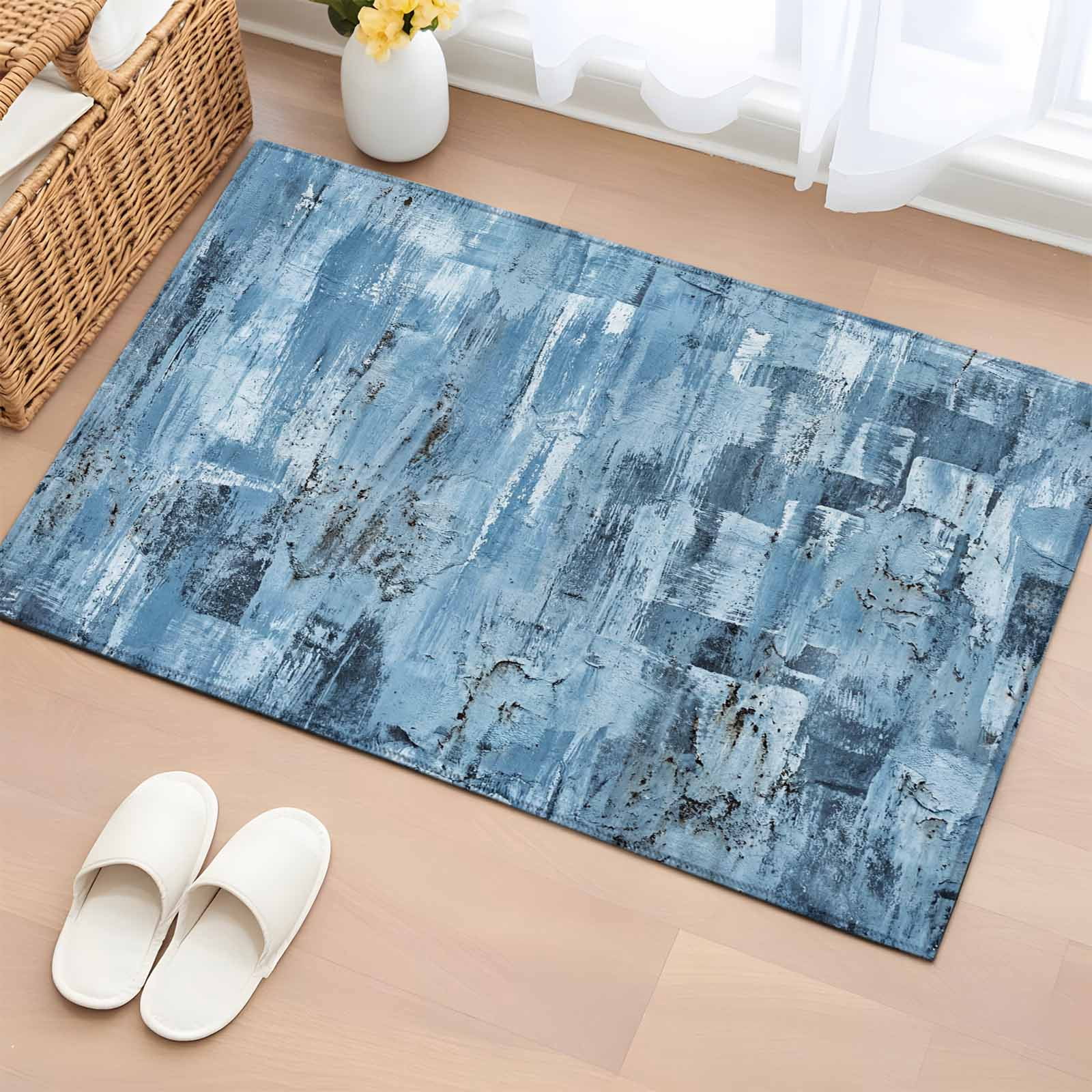 Bathroom Rugs 2x3 Ft, Blue Abstract Non Slip Area Rugs for Kitchen ...