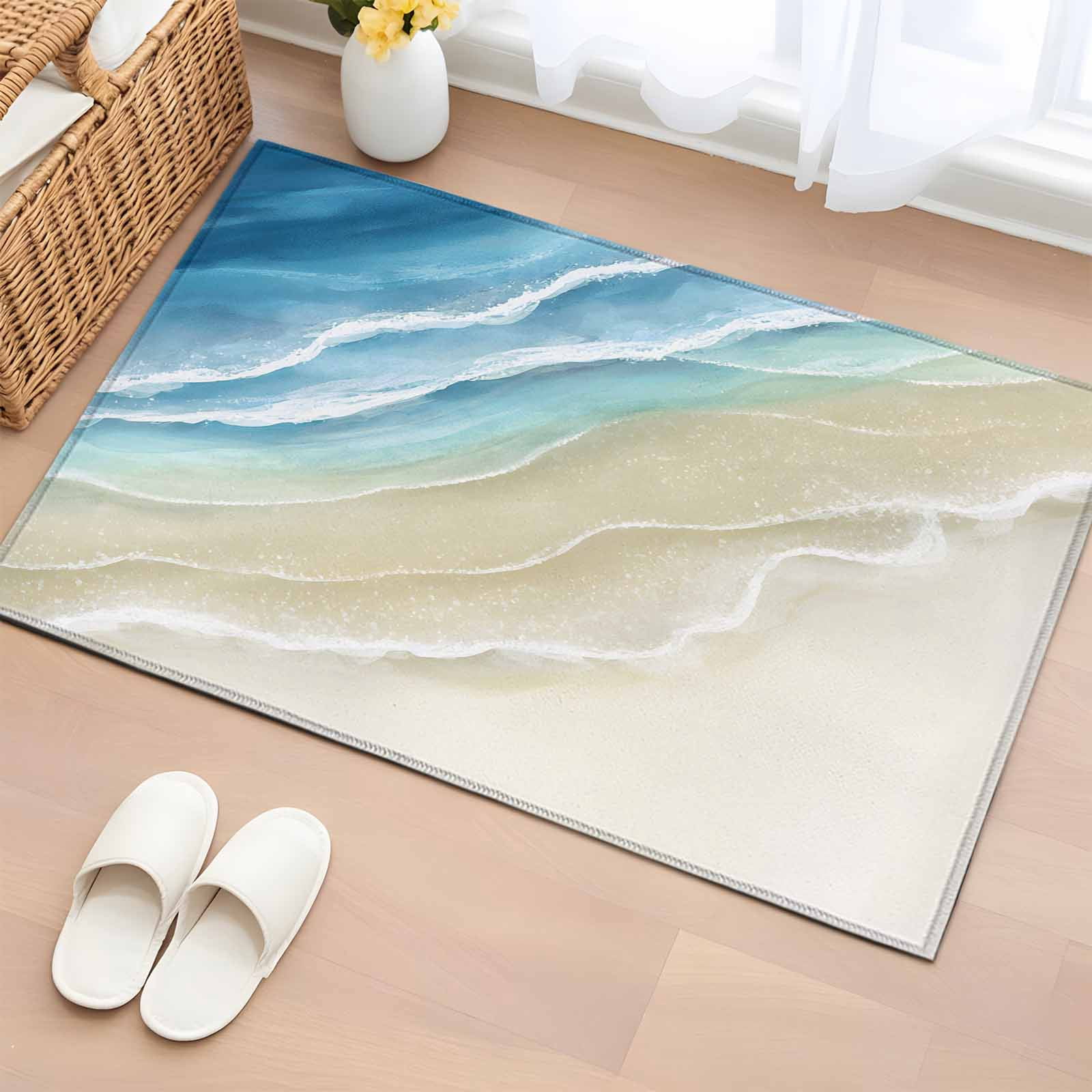 Beachy Rug Bathroom Rugs 2x3 Ft, Blue Beach Coastal Non Slip Area Rugs for Kitchen ...