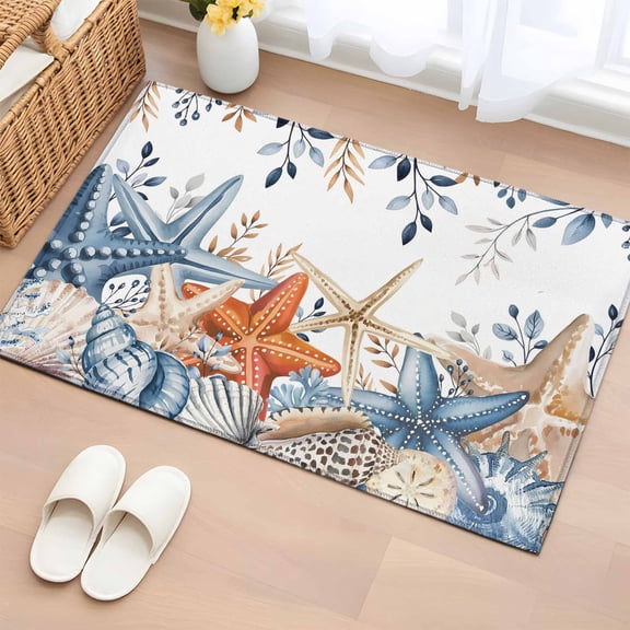 Bathroom Rugs 2x3 Ft, Blue Coastal Non Slip Area Rugs for Kitchen Bedroom Entryway, Summer Beach Starfish Weeping Eucalyptus Washable Carpet Runner Rug Floor Mats for Bedroom Home Decor