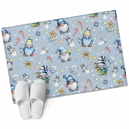 Bathroom Rugs 2x3 Ft, Blue Cute Gnomes Non Slip Area Rugs for Kitchen Bedroom Entryway, Christmas Winter Snowman Gift Washable Carpet Runner Rug Floor Mats for Bedroom Home Decor