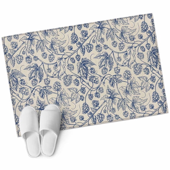 Bathroom Rugs 2x3 Ft, Blue Flowers Non Slip Area Rugs for Kitchen Bedroom Entryway, Retro Rustic Botanical Floral Leaves Vines Washable Carpet Runner Rug Floor Mats for Bedroom Home Decor