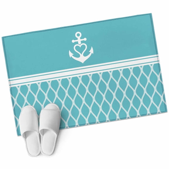 Bathroom Rugs 2x3 Ft, Blue Morocco Non Slip Area Rugs for Kitchen Bedroom Entryway, Modern Geometric Nautical Anchor Stripe Washable Carpet Runner Rug Floor Mats for Bedroom Home Decor