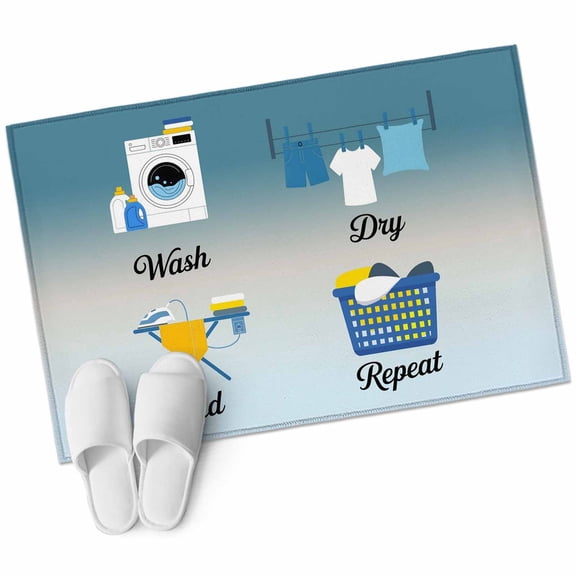 Bathroom Rugs 2x3 Ft, Blue Ombre Laundry Non Slip Area Rugs for Kitchen Bedroom Entryway, Wash Dry Fold Repeat Washable Carpet Runner Rug Floor Mats for Bedroom Home Decor