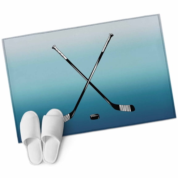 Bathroom Rugs 2x3 Ft, Blue Ombre Non Slip Area Rugs for Kitchen Bedroom Entryway, Black Hockey Sticks Minimalist Style Washable Carpet Runner Rug Floor Mats for Bedroom Home Decor