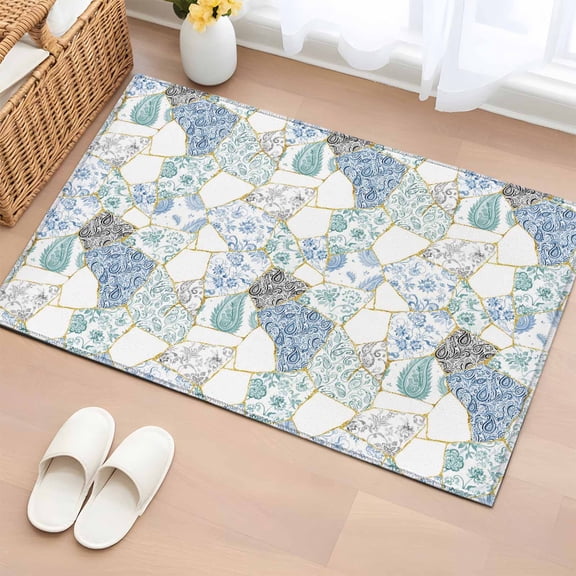 Bathroom Rugs 2x3 Ft, Blue White Porcelain Non Slip Area Rugs for Kitchen Bedroom Entryway, Traditional Oriental Chinese Art Washable Carpet Runner Rug Floor Mats for Bedroom Home Decor