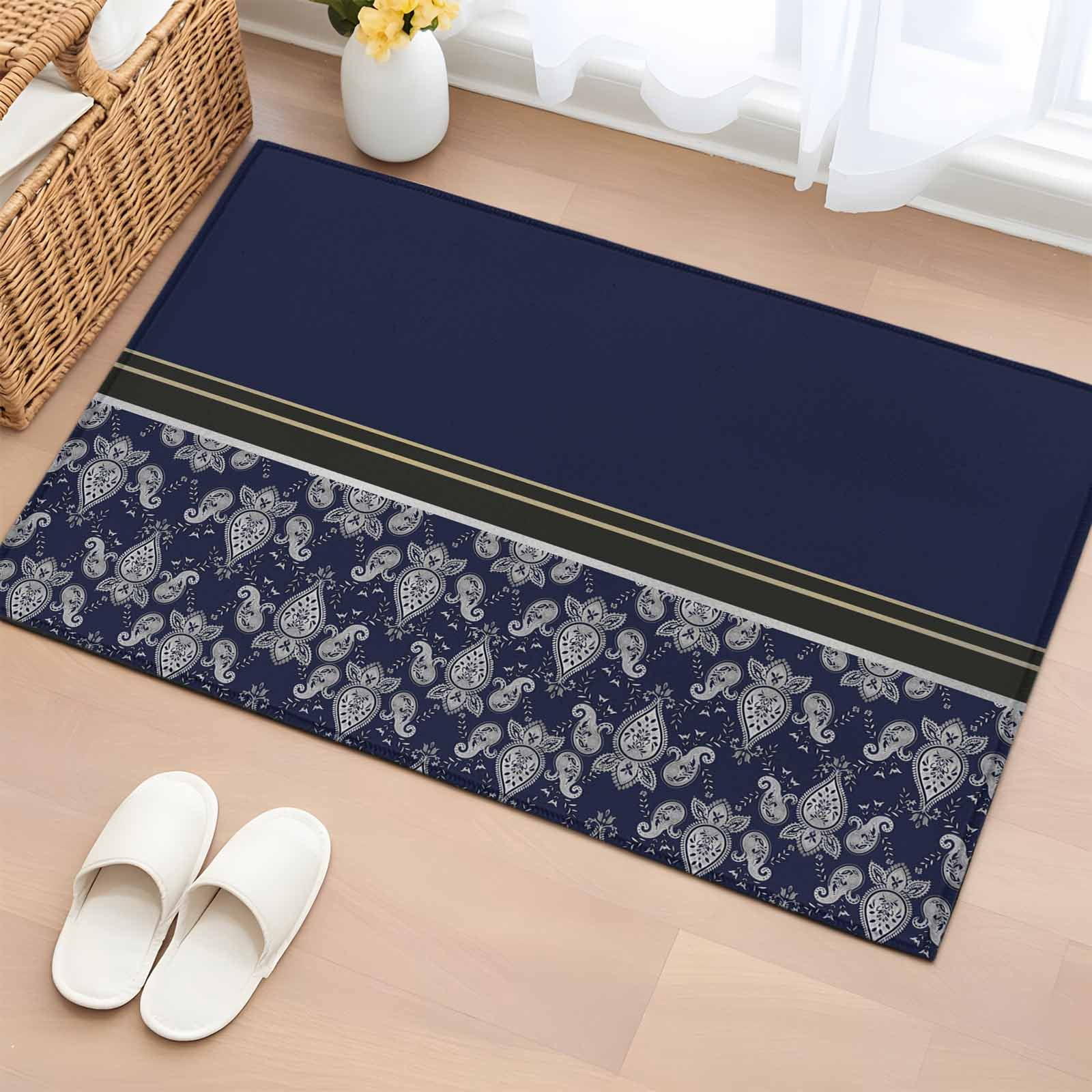 Bathroom Rugs 2x3 Ft, Boho Navy Blue Flower Non Slip Area Rugs for ...