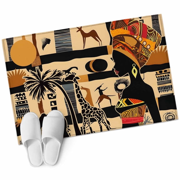 Bathroom Rugs 2x3 Ft, Boho Non Slip Area Rugs for Kitchen Bedroom Entryway, Ethnic Nation Black Women Animals Palm Tree Washable Carpet Runner Rug Floor Mats for Bedroom Home Decor