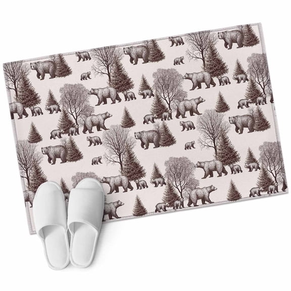Bathroom Rugs 2x3 Ft, Brown Bear Non Slip Area Rugs for Kitchen Bedroom Entryway, Hunting Bear Forest Wildlife Animals Vintage Washable Carpet Runner Rug Floor Mats for Bedroom Home Decor