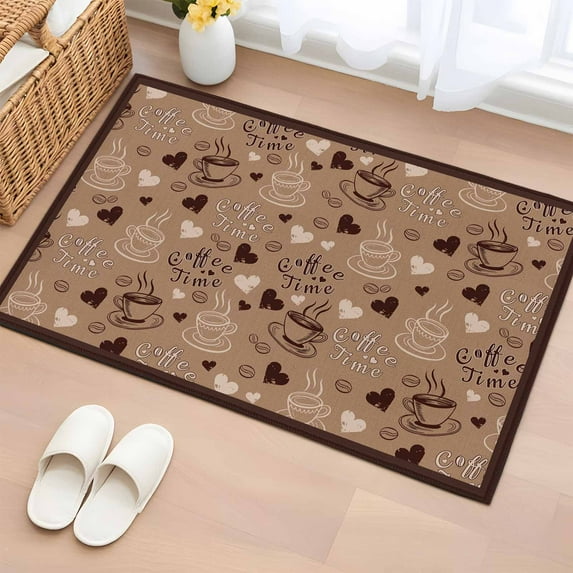 Bathroom Rugs 2x3 Ft, Brown Coffee Cup Non Slip Area Rugs for Kitchen Bedroom Entryway, Vintage Coffee Beans Love Heart Washable Carpet Runner Rug Floor Mats for Bedroom Home Decor