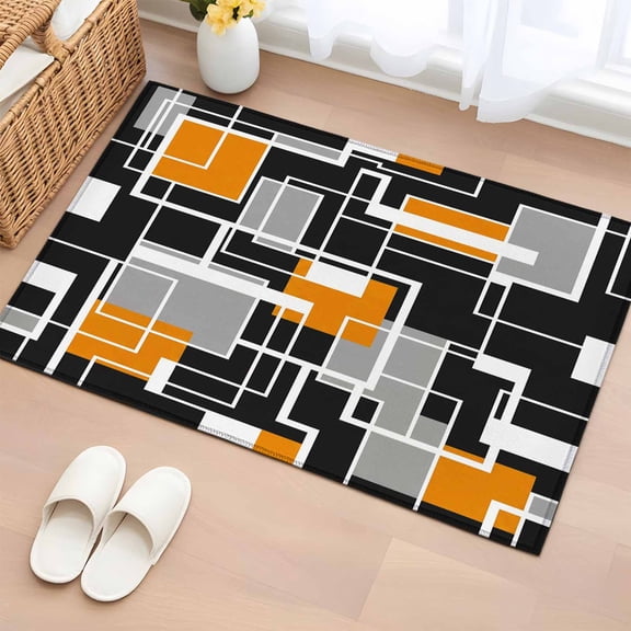 Bathroom Rugs 2x3 Ft, Burnt Orange Black Geometric Non Slip Area Rugs for Kitchen Bedroom Entryway, Modern Color Block Abstract Washable Carpet Runner Rug Floor Mats for Bedroom Home Decor