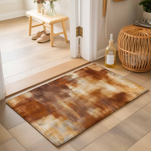 Bathroom Rugs 2x3 Ft, Burnt Orange Non Slip Area Rugs for Kitchen Bedroom Entryway, Vintage Modern Oil Painting Abstract Washable Carpet Runner Rug Floor Mats for Bedroom Home Decor