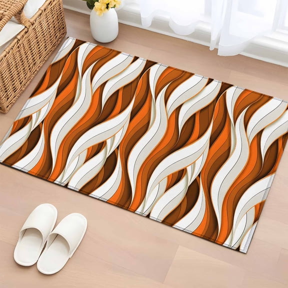 Bathroom Rugs 2x3 Ft, Burnt Orange White Moire Non Slip Area Rugs for Kitchen Bedroom Entryway, Modern Abstract Art Washable Carpet Runner Rug Floor Mats for Bedroom Home Decor