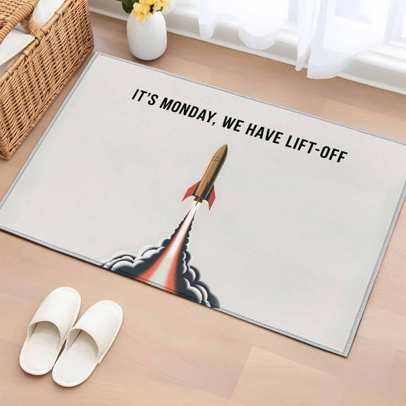 Bathroom Rugs 2x3 Ft, Cartoon Rockets Non Slip Area Rugs for Kitchen Bedroom Entryway, Letters It's Monday We Have Lift-off Washable Carpet Runner Rug Floor Mats for Bedroom Home Decor