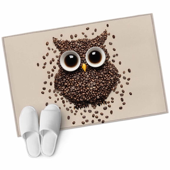 Bathroom Rugs 2x3 Ft, Coffee Owl Non Slip Area Rugs for Kitchen Bedroom Entryway, Cute Bird Big Eyes Animals Brown Beans Washable Carpet Runner Rug Floor Mats for Bedroom Home Decor